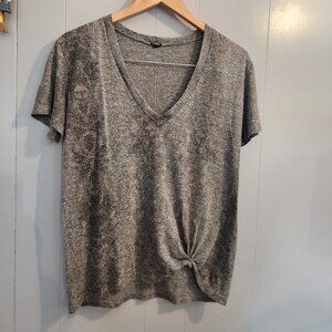 Monrow Grey Snakeskin Print V Neck Short‎ Sleeve T Shirt Knot